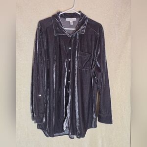 French Laundry Women's Grapht Classic Collar Velvet Blouse Button-Up Long Sleeve